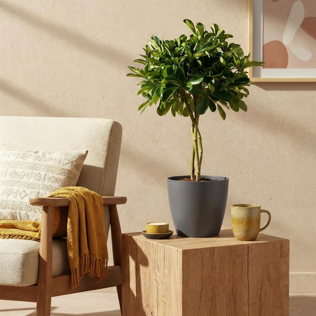 Green boutiQ - Kamerplanten - Schefflera Gold Capelle - Vingerboom - Weinig onderhoud - Groen - goud - 1 Plant - met Potter Grijs - Pot 21cm - Hoogte 70-80cm