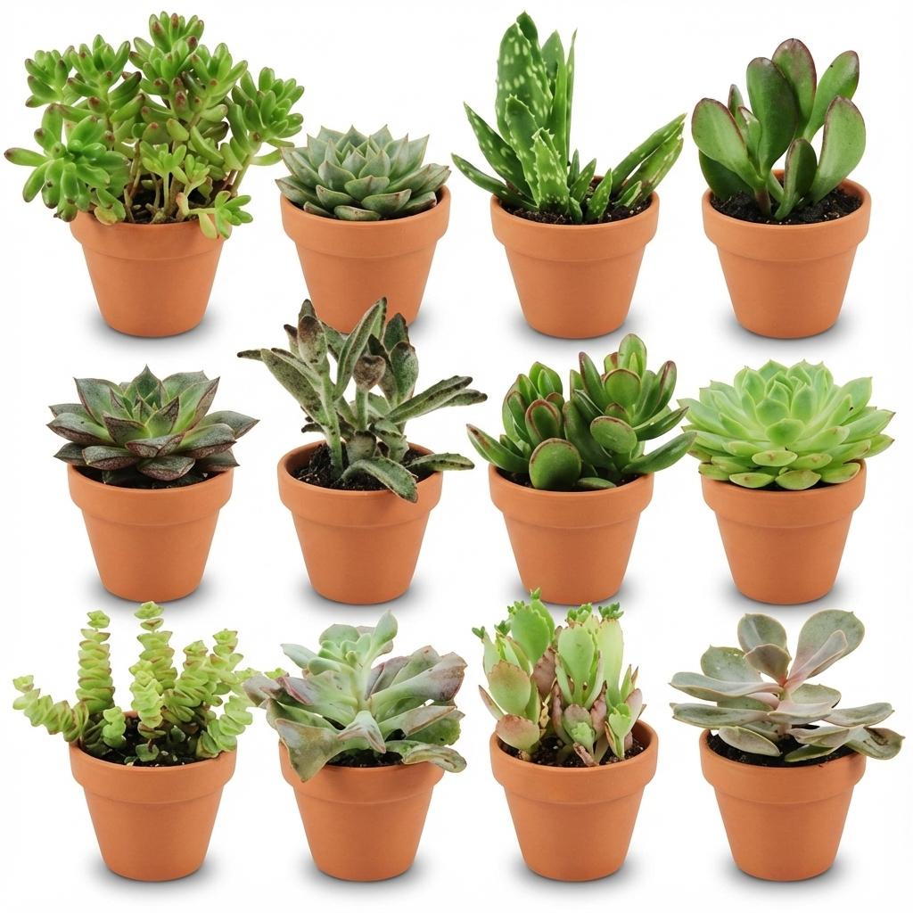 Mini Succulenten Mix - 12 Stuks - Ø 8,1 cm - Hoogte: 5-10 cm - Terracotta Potten