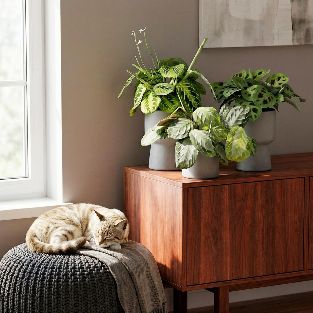 Green boutiQ - Kamerplant - Marantha Silverband, Marantha Lemon Lime Marantha Kerchoveana - Gebedsplant - Huisdiervriendelijke Plant - Groen - 3 Planten - Pot 12cm - Hoogte 25cm