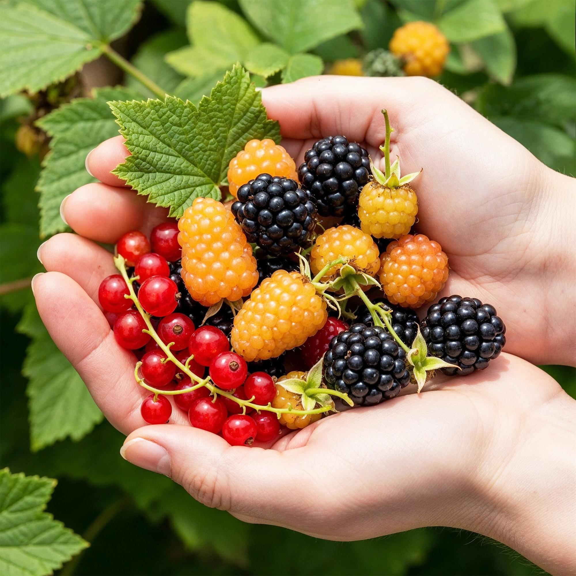 Green boutiQ - Fruitplanten - Tricolour - Rode Bes - Gele Framboos - Zwarte Braam  - Winterhard - 6 Planten - Pot  9cm