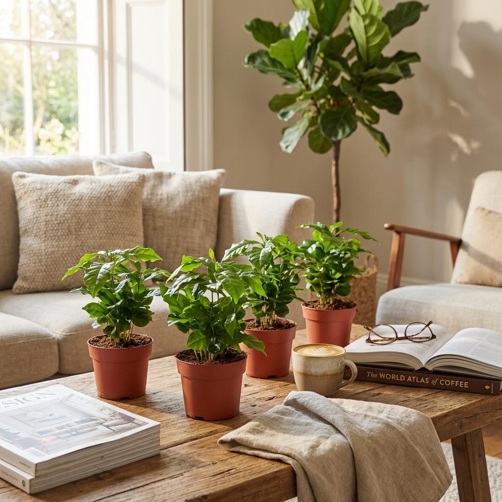 4x Coffea Arabica Koffieplant - Ø 12 cm - Hoogte: 25 cm