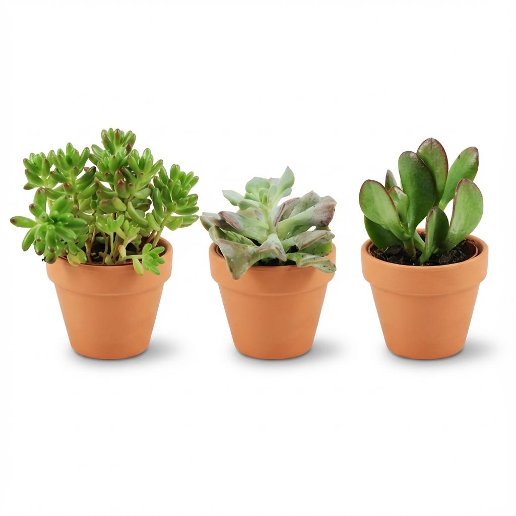 Mini Succulenten Mix - 3 Stuks - Ø 8,1 cm - Hoogte: 5-10 cm - Terracotta Potten