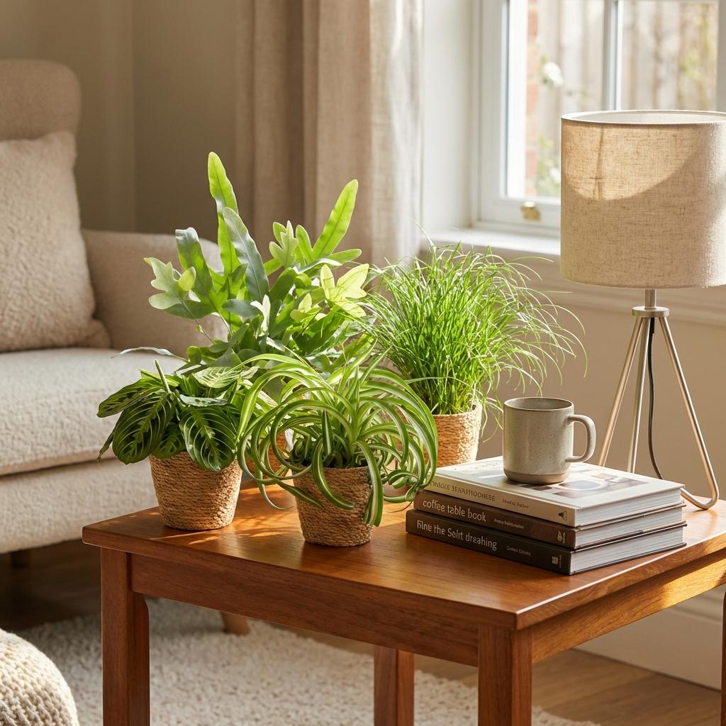 Green boutiQ - Kamerplant - Chlorophytum - Cyperus - Phlebodium - Marantha - Mix van 4 - Huisdiervriendelijke Planten - Groen - 4 Planten - met Mand - Pot 12cm - Hoogte 25cm