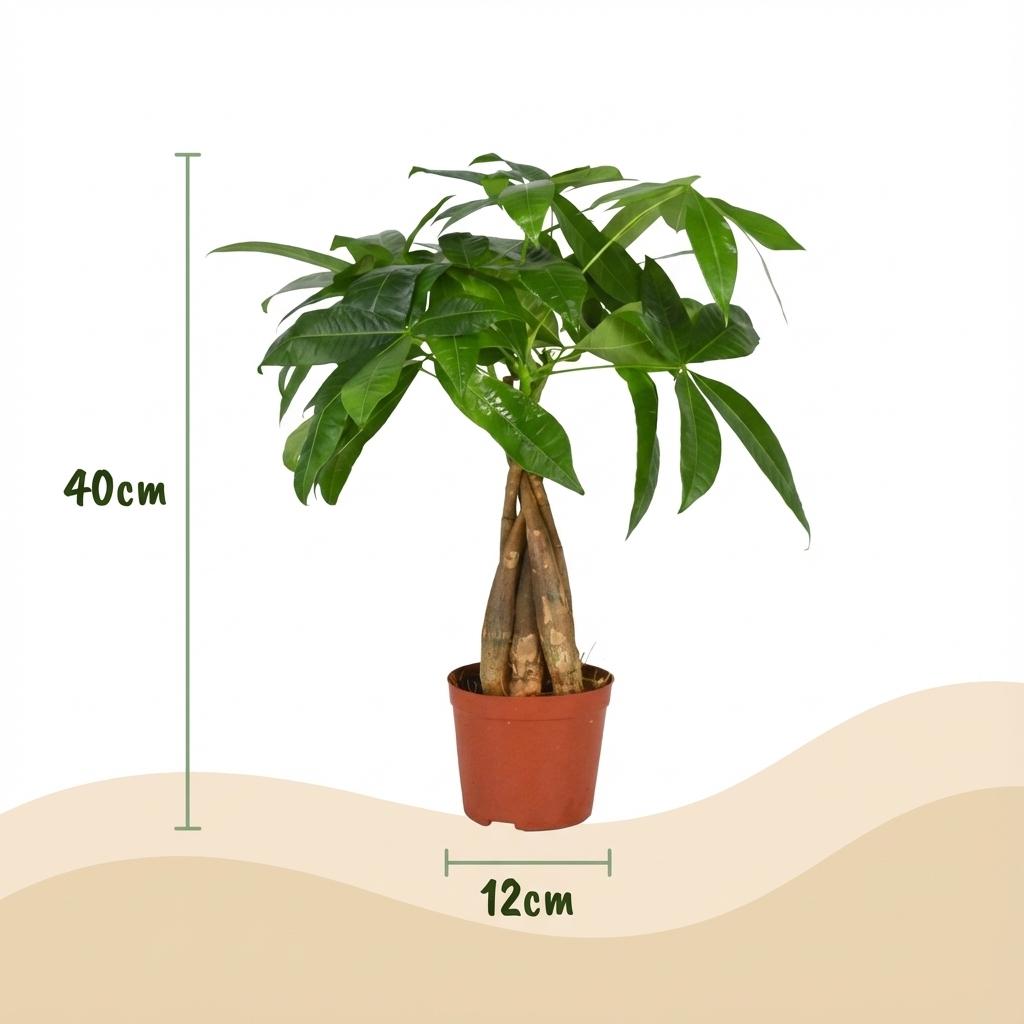 Green boutiQ - Kamerplant - Geldboom - Pachira Aquatica - Groen - Weinig onderhoud - 1 Plant - Pot 12cm - Hoogte 40 - 50cm