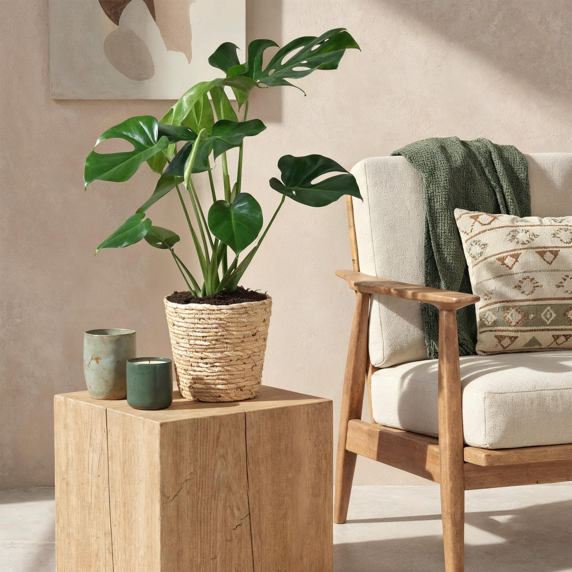 Green BoutiQ - Green is... Kamerplanten - Monstera Deliciosa - Gatenplant - Weinig onderhoud - Groen - 1 Plant - Pot 21cm - Hoogte 70-80cm