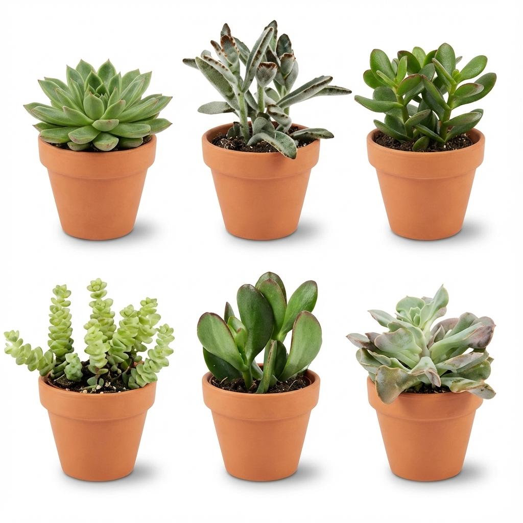Mini Succulenten Mix - 6 Stuks - Ø 8,1 cm - Hoogte: 5-10 cm - Terracotta Potten