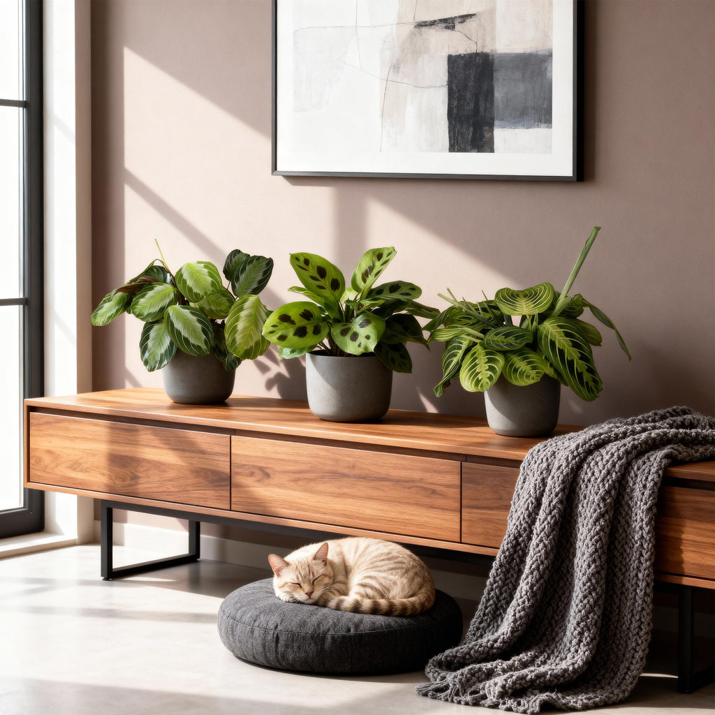 Green boutiQ - Kamerplant - Marantha Silverband, Marantha Lemon Lime Marantha Kerchoveana - Gebedsplant - Huisdiervriendelijke Plant - Groen - 3 Planten - Pot 12cm - Hoogte 25cm