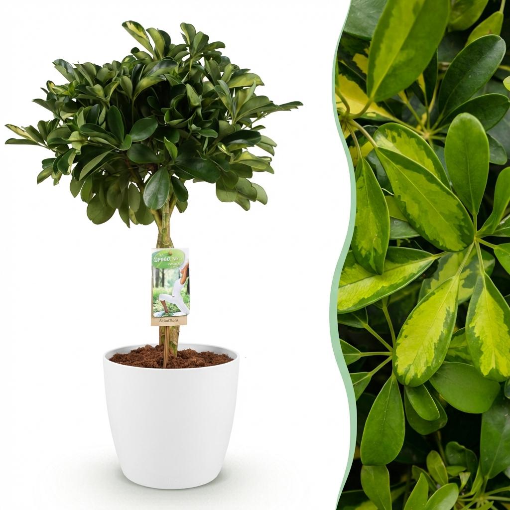 Green boutiQ - Kamerplanten - Schefflera Gold Capelle - Vingerboom - Weinig onderhoud - Groen - goud - 1 Plant - met Potter Wit - Pot 21cm - Hoogte 70-80cm