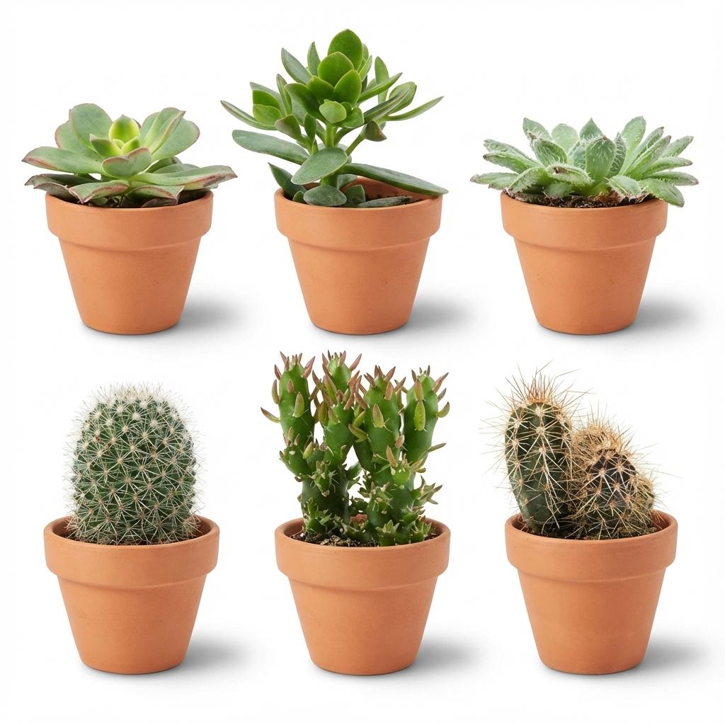 Mini Cactus & Succulenten Mix - 6 Stuks - Ø 8,1 cm - Hoogte: 5-10 cm - Terracotta Potten