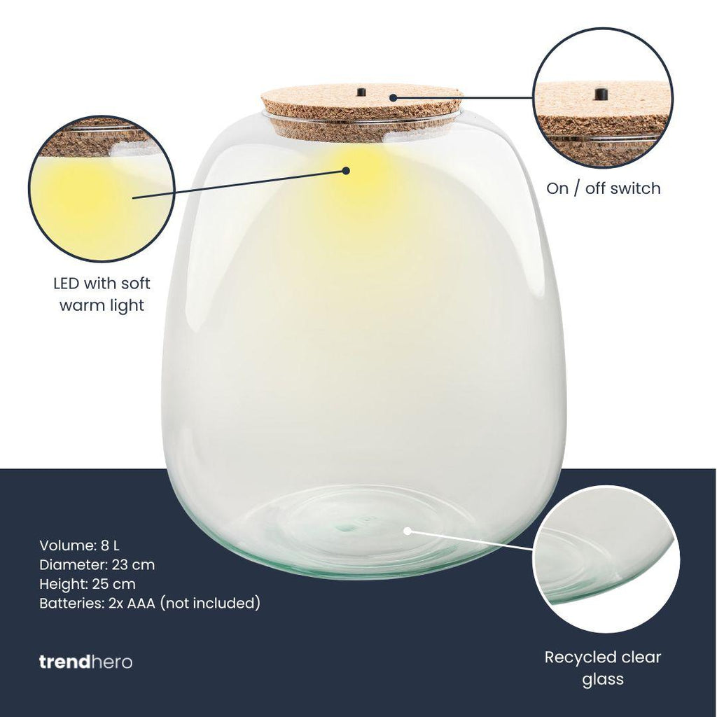 Terrarium fles met verlichting - Emma - Ø 23 cm ↑ 25 cm