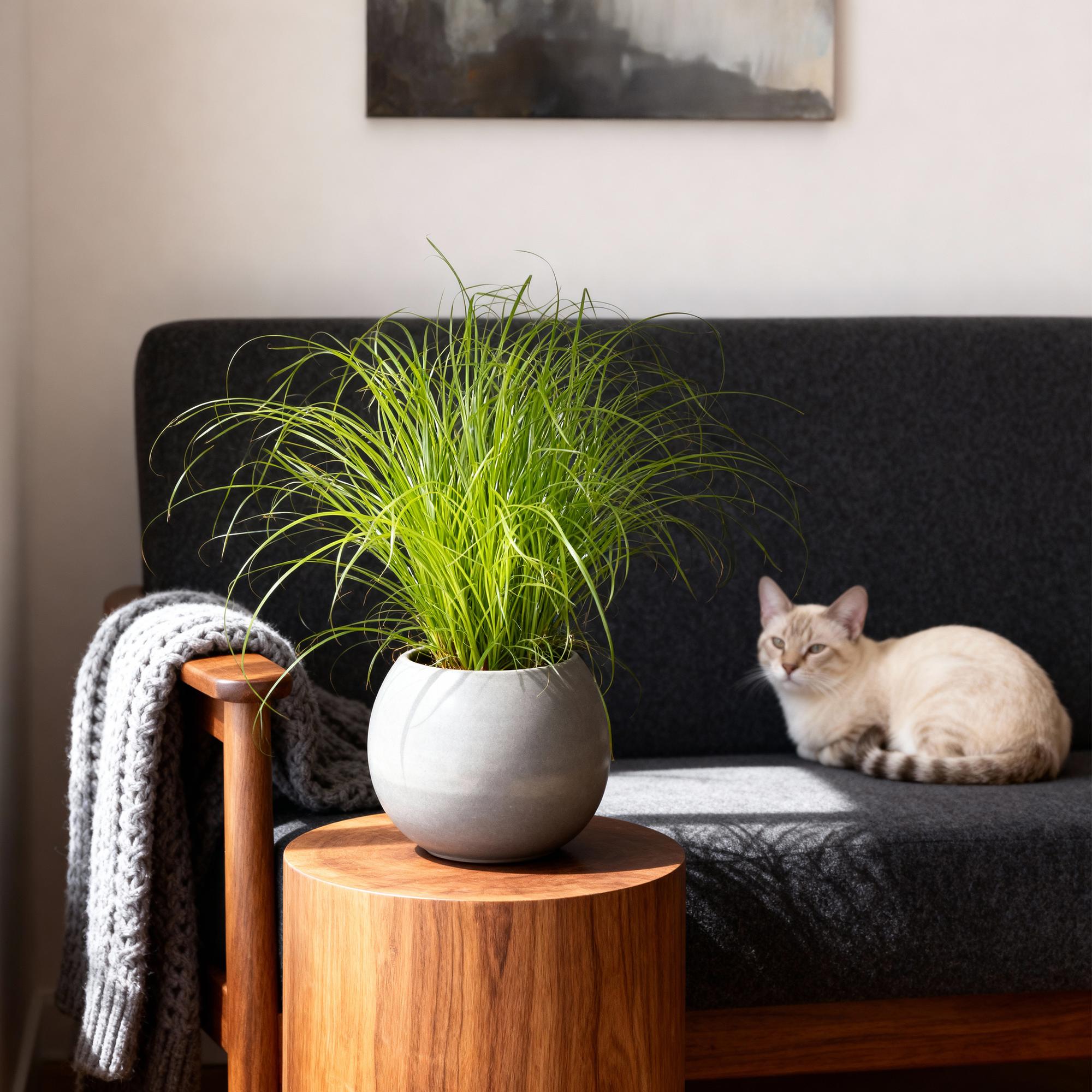 Green boutiQ - Kamerplant - Cyperus alternifolius Zumula - Kattengras - Huisdiervriendelijk - Groen - 4 Planten - Pot 12cm - Hoogte 28-30cm