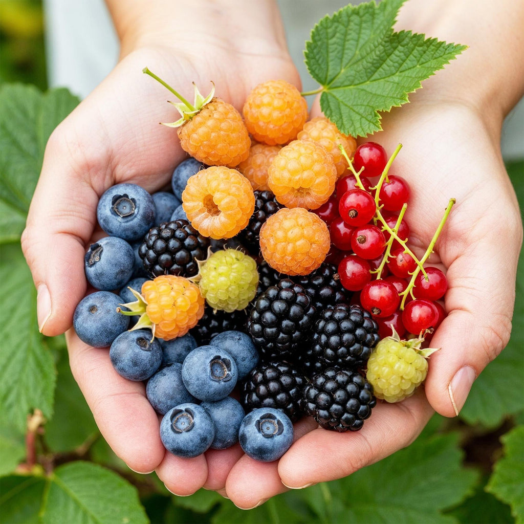 Green boutiQ - Fruitplanten - Rainbow - Rode Bes - Gele Framboos - Zwarte Braam - Blauwe Bes - Winterhard - 8 Planten - Pot  9cm