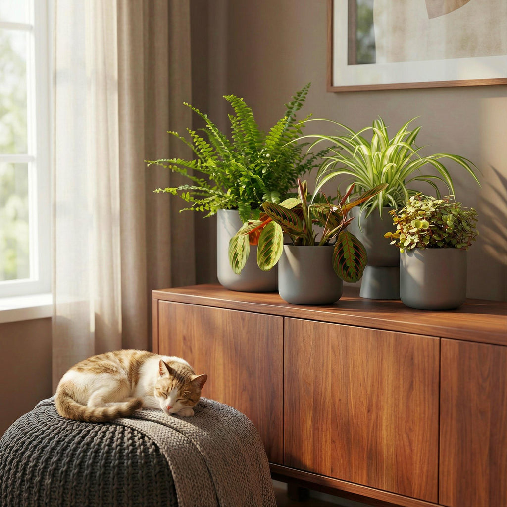 Green boutiQ - Kamerplant - Chlorophytum - Maranta - Calissia - Nephrolepsis - Mix van 4 - Huisdiervriendelijke Planten - Groen - 4 Planten - Pot 12cm - Hoogte 25cm