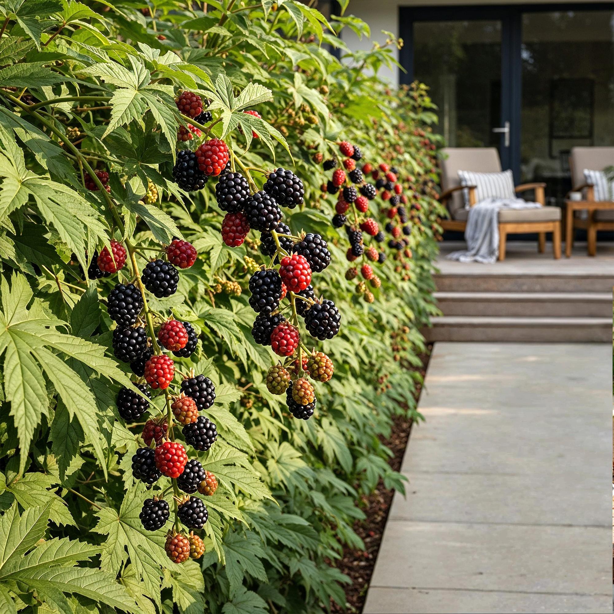 Green boutiQ - Fruitplanten - Groenblijvende Braam - Rubus Thornless Evergreen - Winterhard - 6 Planten - Pot 9 cm - Zwarte Braam