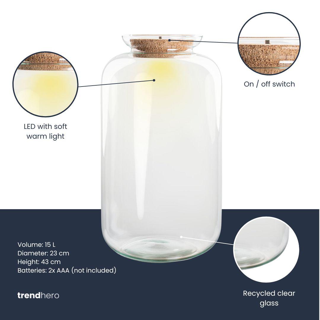 Terrarium fles met verlichting - Sven XL - Ø 23 cm ↑ 43 cm