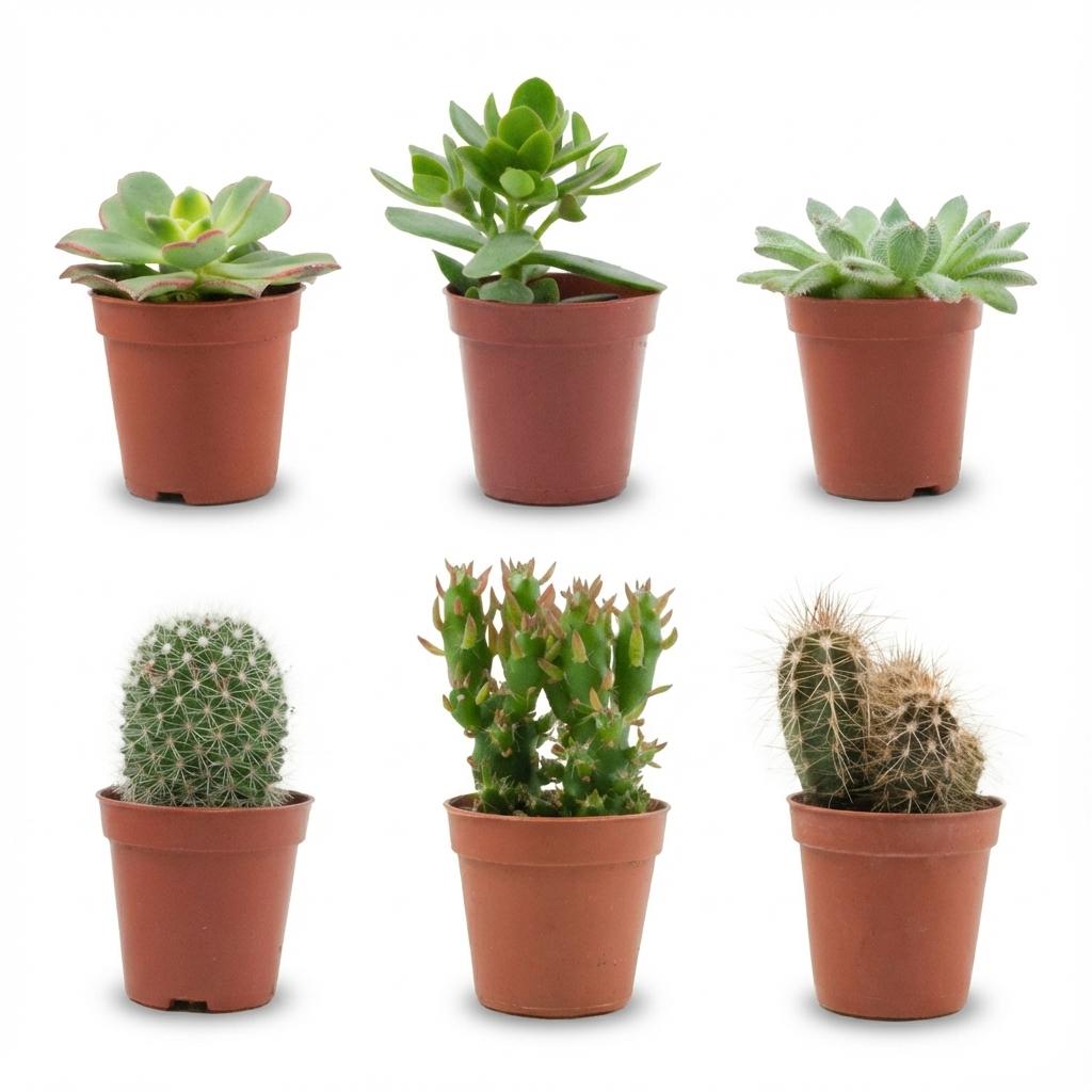 Mix van Echte Cactussen en Vetplanten - 6 Stuks - Ø 5,5 cm - Hoogte: 5-10 cm