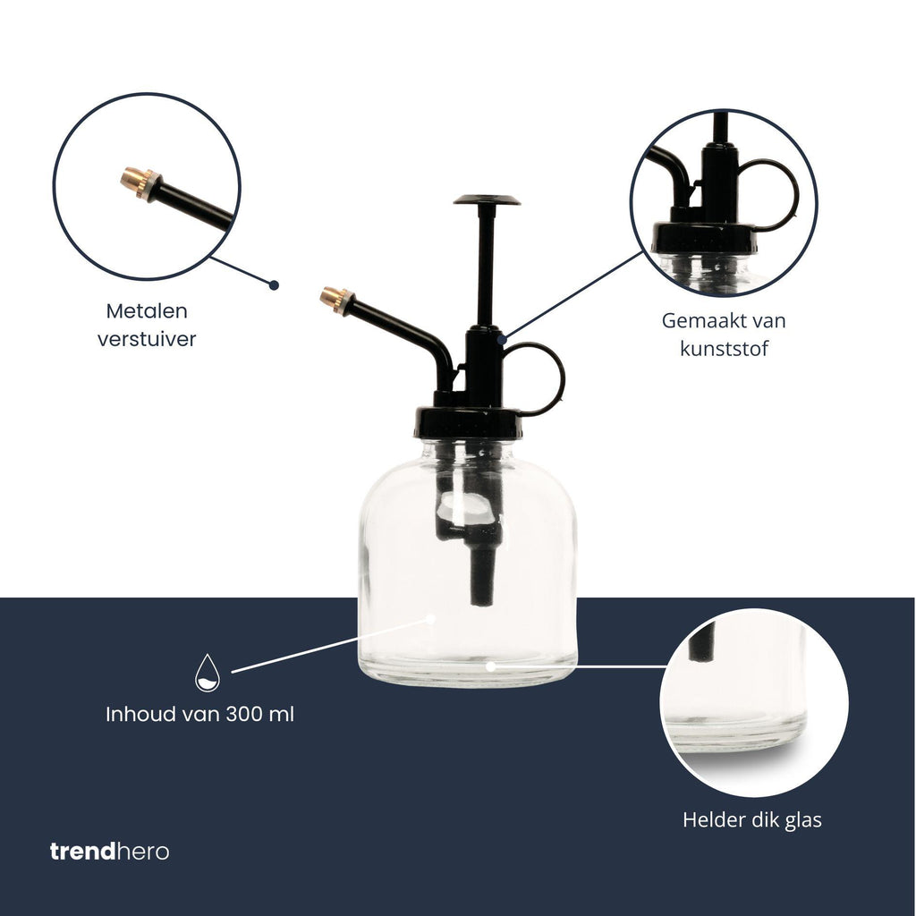 Plantenspuit - Glas helder met zwart - 300 ml