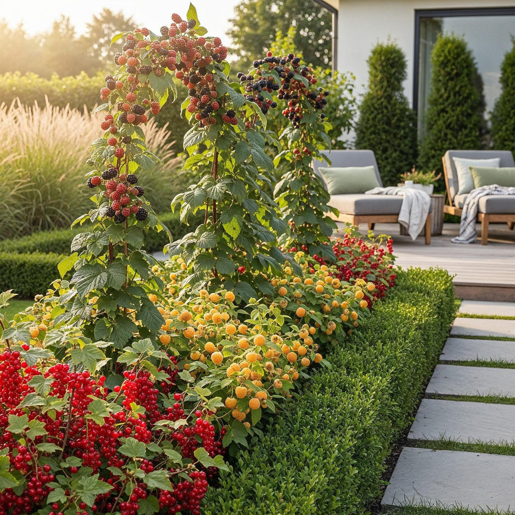 Green boutiQ - Fruitplanten - Tricolour - Rode Bes - Gele Framboos - Zwarte Braam  - Winterhard - 6 Planten - Pot  9cm