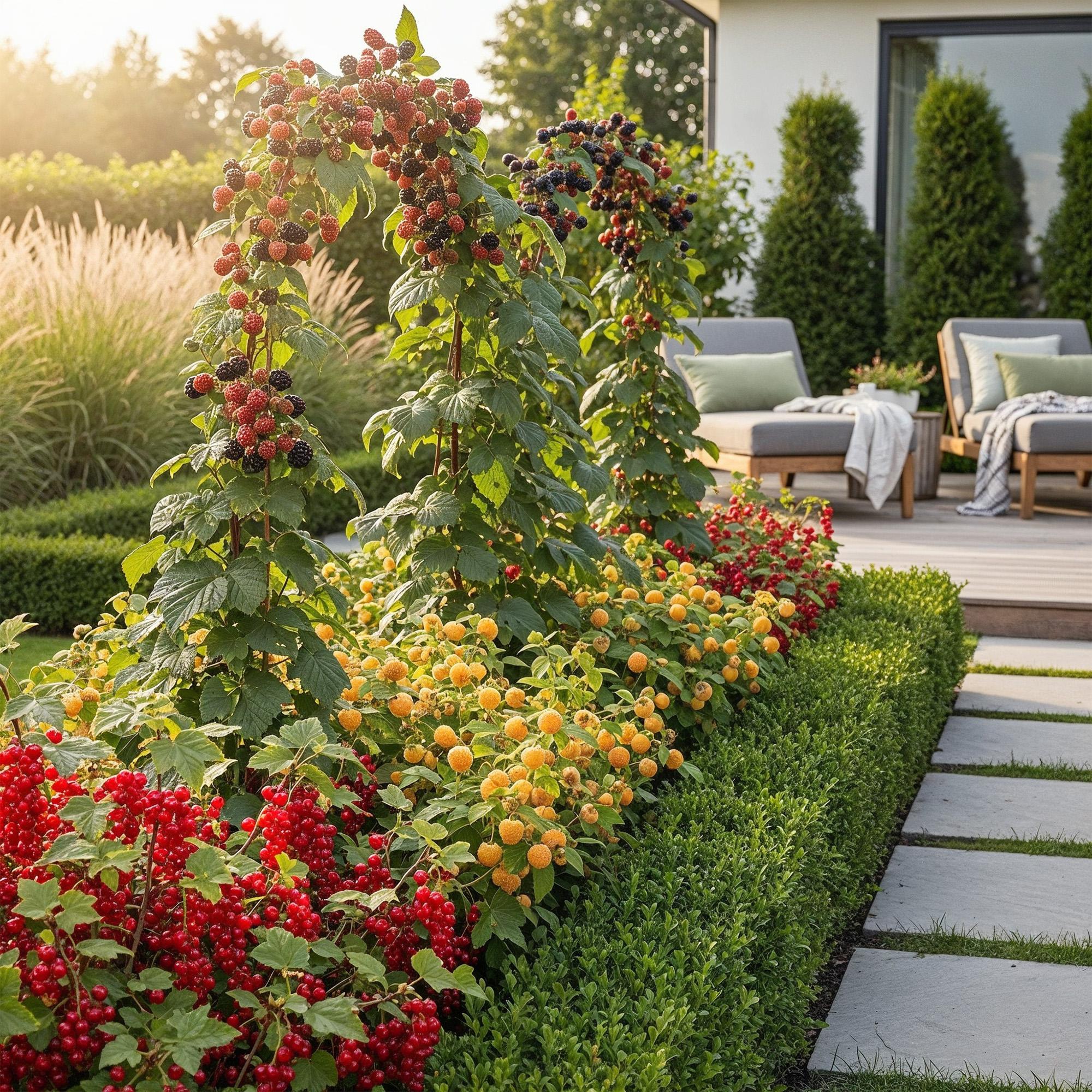 Green boutiQ - Fruitplanten - Tricolour - Rode Bes - Gele Framboos - Zwarte Braam  - Winterhard - 6 Planten - Pot  9cm